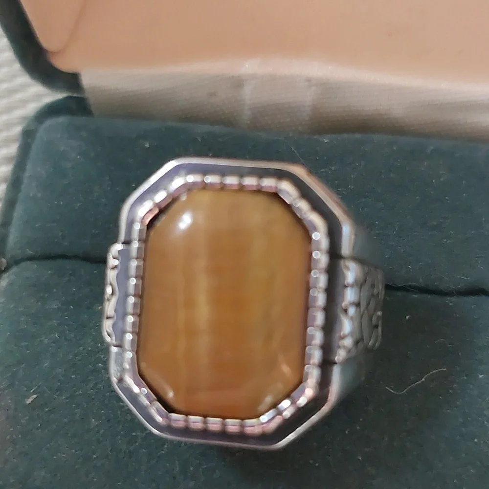 Sterling Silver Men's Tiger Eye Ring sz9 Oxidized